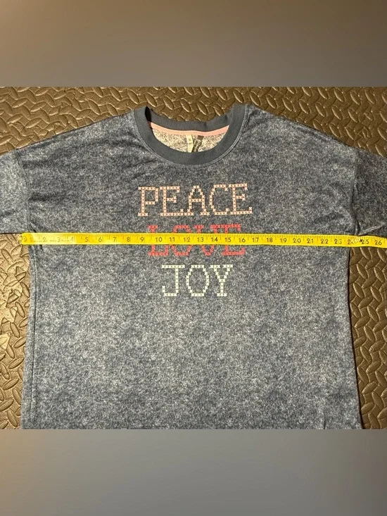 Women’s Peace Love Joy Pajama Set With Wide Leg Pants Blue & Stripes XL - Picture 5 of 10